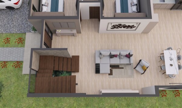 Render planta primer piso, Diseño casa moderna milu
