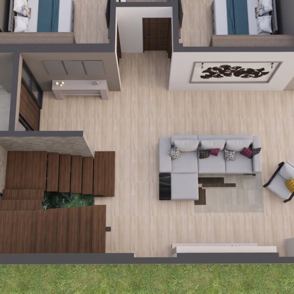 Render planta primer piso, Diseño casa moderna milu