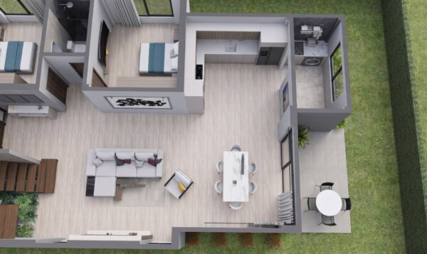 Render planta primer piso, Diseño casa moderna milu