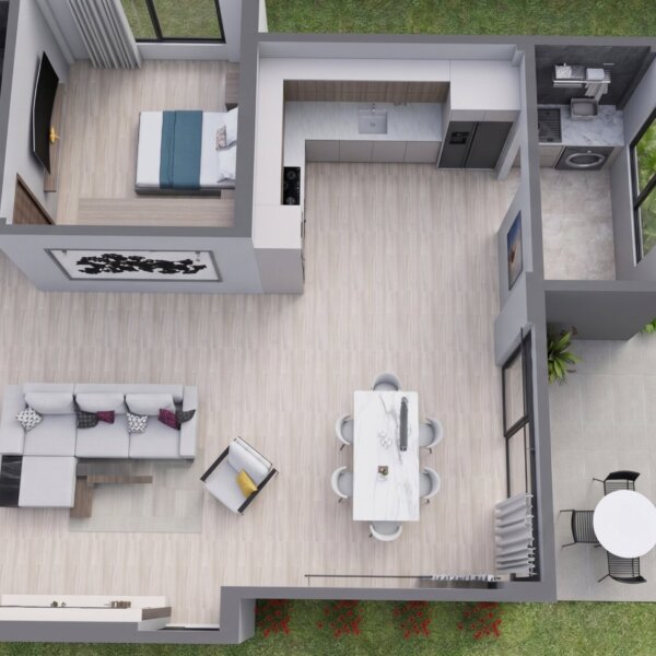 Render planta primer piso, Diseño casa moderna milu