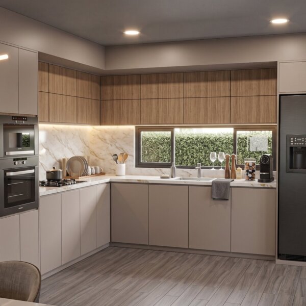 Render interior cocina, Diseño casa moderna milu