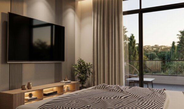 Render interior habitación, Diseño casa moderna milu
