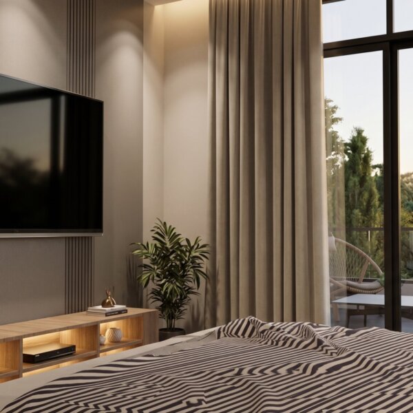 Render interior habitación, Diseño casa moderna milu