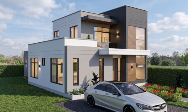 Render fachada 3, Diseño casa moderna milu