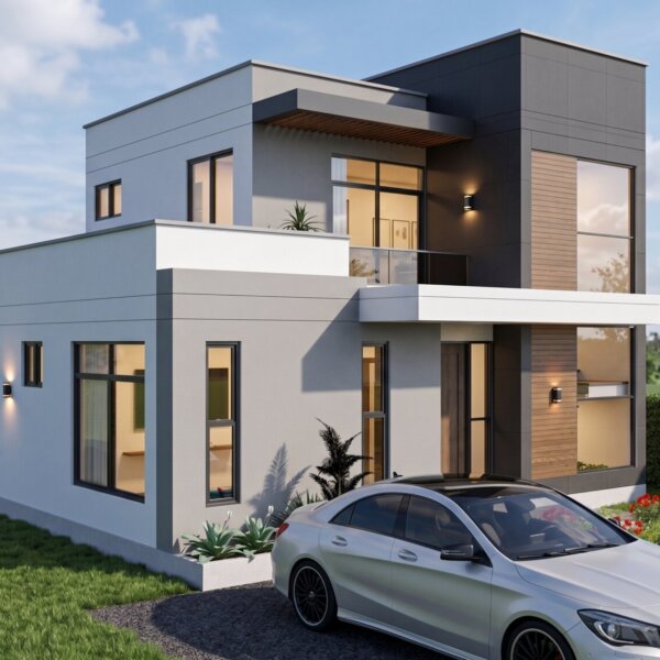 Render fachada 3, Diseño casa moderna milu