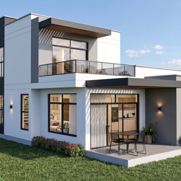 Render fachada 4, Diseño casa moderna milu