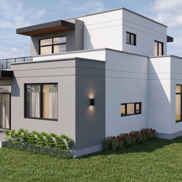 Render fachada 5, Diseño casa moderna milu