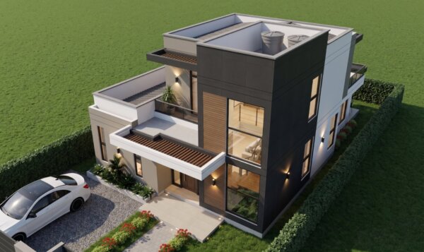 Render perspectiva aérea 1, Diseño casa moderna milu