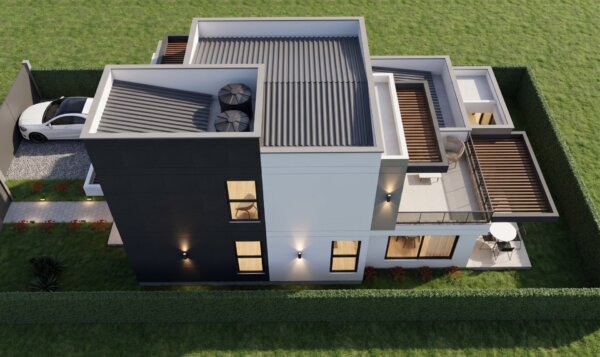 Render perspectiva aérea 2, Diseño casa moderna milu