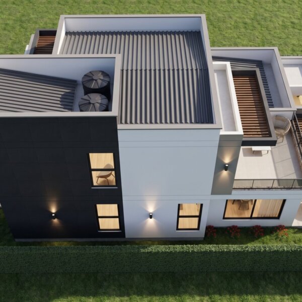 Render perspectiva aérea 2, Diseño casa moderna milu