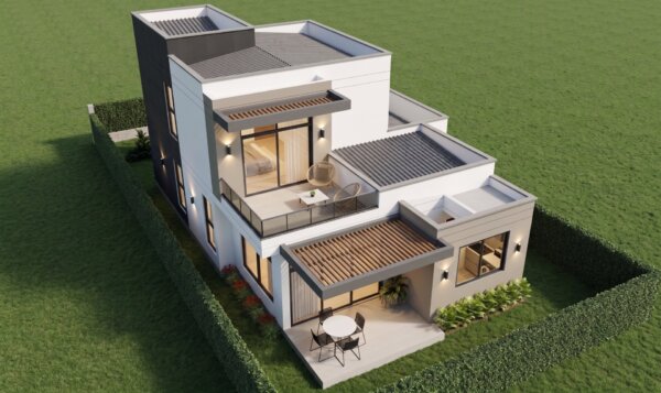 Render perspectiva aérea 3, Diseño casa moderna milu