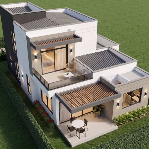 Render perspectiva aérea 3, Diseño casa moderna milu