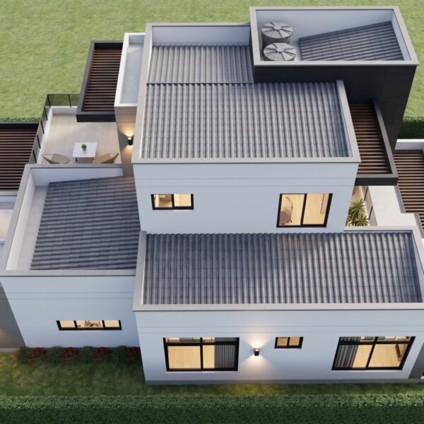 Render perspectiva aérea 4, Diseño casa moderna milu